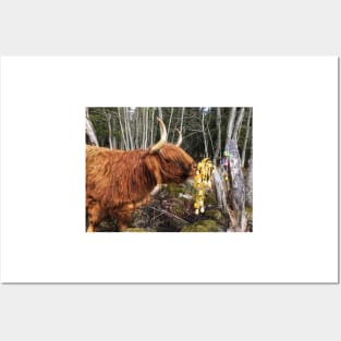 Scottish Highland Cattle Cow and Easter eggs 2349 Posters and Art